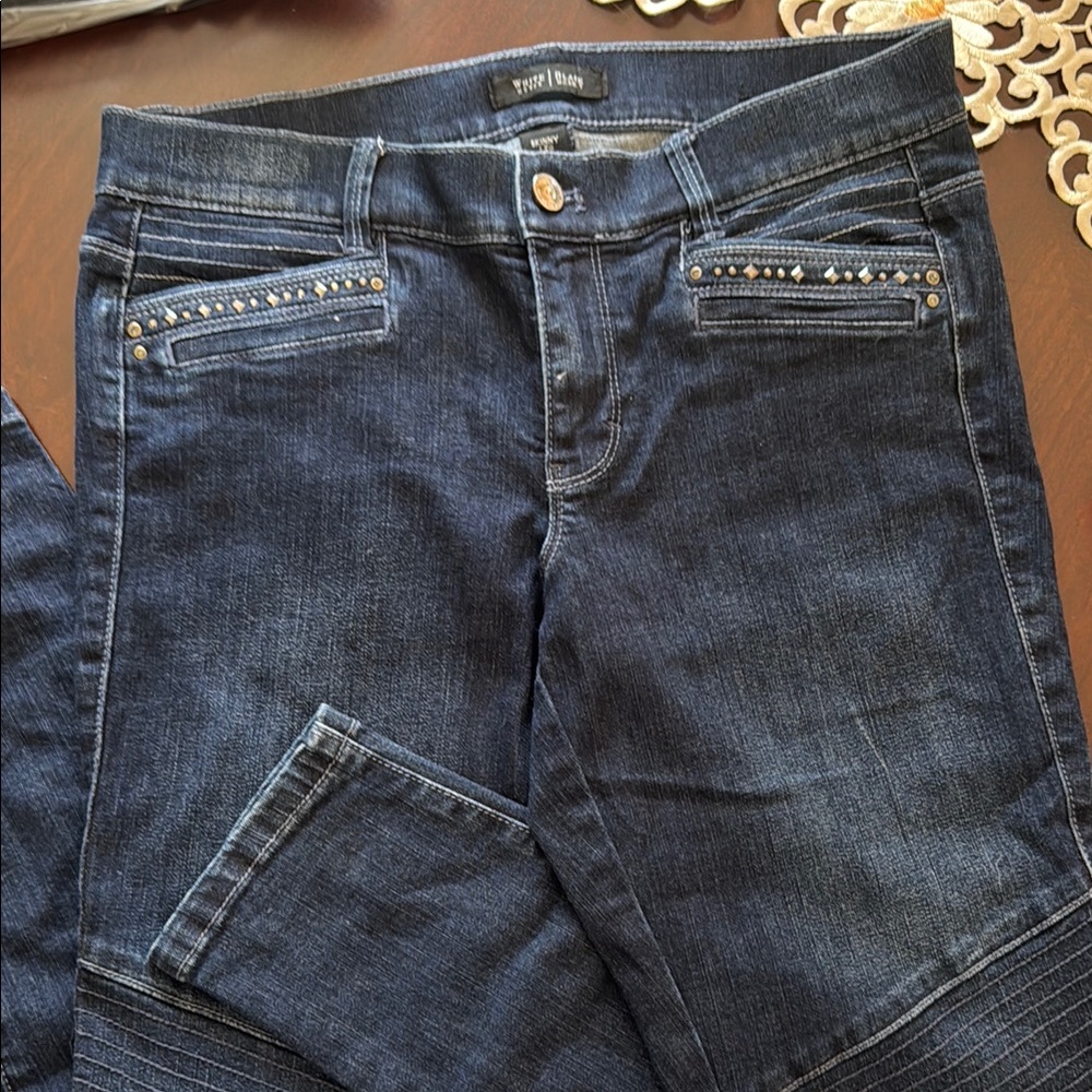 White House Black Market Blue Skinny Jeans with Decorative Stitching